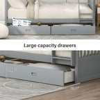 Merax Wood Bunk Bed with Drawers,Convertible Wood Bunk Bed with Ladders and Two Storage Drawers,Solid Wood Detachable Bunk Bed Frame with Ladders,Twin Over Twin Size,Grey