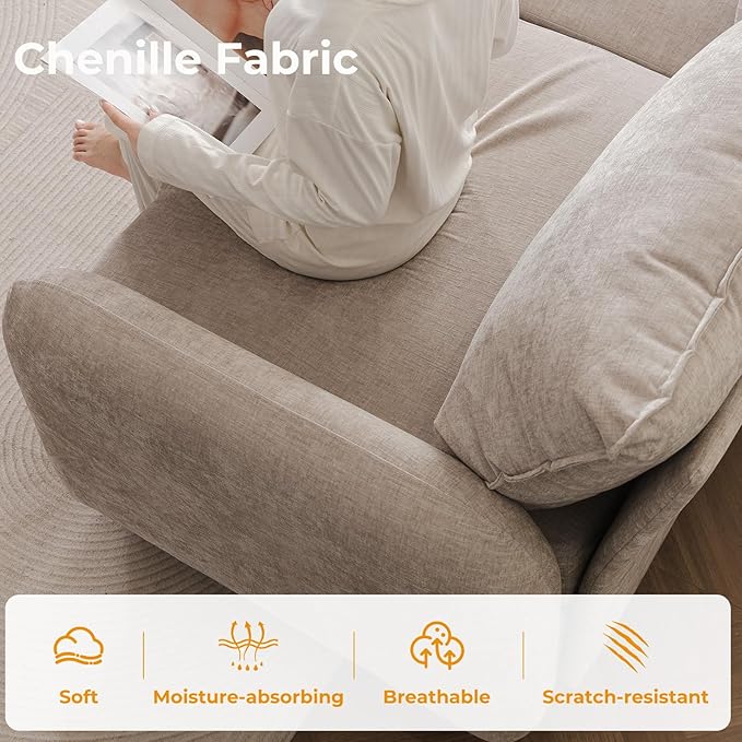135'' Modular Sectional Sofa with Storage Seat,Oversized L Shaped Couch,6 Seater Couches for Living Room,Bedroom,Velet,Khaki