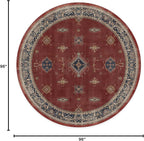 RUGGABLE Washable Vintage Area Rug – Verena Amber Red 8 ft Round, Stain-Resistant, Non-Slip – Large Machine Washable Rugs for Living Room, Bedroom, Hallway, Entryway & Office–with Cushioned Pad