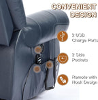 Luxlen Power Lift Recliner Chair for Elderly, Dual Motor Massage Recliner with Lumbar Heat, Heavy Duty Motion Mechanism Lift Chair with Charge Ports, Genuine Leather - Blue