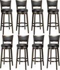 PrimeZone Swivel Bar Stools Set of 8, 34 Inch Extra Tall Bar Height Barstools, Black Faux Leather Bar Stool with High Backrest, Solid Wood Leg, Wrap-Around Footrest, Counter Stools for Pub