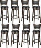PrimeZone Swivel Bar Stools Set of 8, 34 Inch Extra Tall Bar Height Barstools, Black Faux Leather Bar Stool with High Backrest, Solid Wood Leg, Wrap-Around Footrest, Counter Stools for Pub