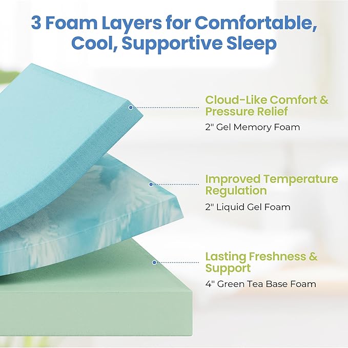 Yaheetech 8 Inch Full Size Mattress 3 Foam Layer Cooling Gel Memory Foam Mattresses, Green Tea for Fresher Sleep, Medium Firm, No Fiberglass, CertiPUR-US Certified, Full Mattress in a Box