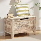 VECELO 30" Storage Bench, Entryway Shoe Ottoman, Farmhouse Style Bench with Handwoven Cushion and Metal Safety Hinges, for Bedroom, Living Room, Entryway, Wood