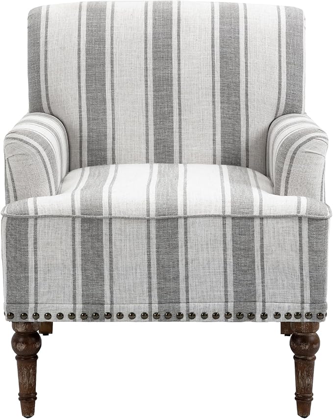 UIXE Stripe Accent Chairs Set of 2, Living Room Arm Chair Modern Nailhead Trim Club Armchair, Comfy Upholstered Sofa Lounge Seat Reading Seat Bedroom Side Seating for Home Office, Gray