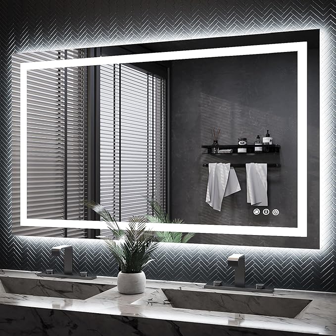 ISKM 50'' x 30'' LED Mirror for Bathroom Lighted Vanity Mirror for Wall Front Lights + Backlit LED Bathroom Mirror Anti-Fog Tempered Glass ETL Listed