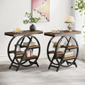 Tribesigns End Table Set of 2, 3-Tier Narrow Sofa Side Table with Storage for Living Room, Wood End Table with Geometric Metal Frame, Industrial Nightstand and Bedside Table for Bedroom, Rustic Brown