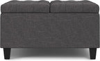 SIMPLIHOME Harrison 30 inch Wide Transitional Square Small Coffee Table Storage Ottoman in Slate Grey , Assembled, For the Living Room and Bedroom