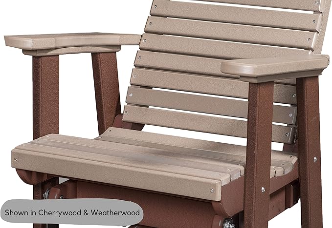 DutchCrafters Modern Horizontal Slat High Back Poly Glider Chair Outdoor Patio Furniture (White & Aruba Blue)
