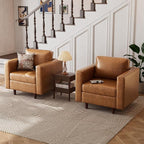 ABCASA Faux Leather Oversized Accent Chair with Storage Deep Seat Single Sofa Large Reading Armchair for Living Room Bedroom Office Brown