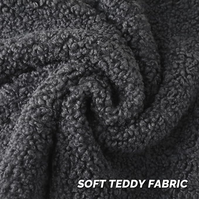 FUTEI Charcoal Throw Pillow Covers 26x26 Inch Set of 2,Furry Faux Fur Teddy Boucle Textured Cushion Covers,Soft Fluffy Decorative Euro Pillow Shams,Home Decor for Couch Bed Living Room Office Car