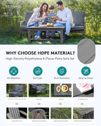 SERWALL HDPE Patio Sofa Set, 4-Piece Outdoor Sectional Furniture Set, All Weather Outdoor Couch Set Patio Furniture Set for Deck, Lawn, Blue Frame with Grey Cushion