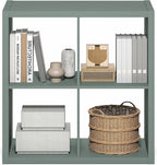 Furinno Cubicle Book Shelf, 4-Cube Thick Frame Bookshelf, Reversible Bookcase with Open Back, 14.6" x 30" x 30", for Living Room, Bedroom, Home Office, Sage Green