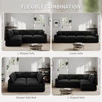 Modern Sectional Linen Cloud Couch for Living Room Armless Modular Filled-Down Sofas,Detachable Couch Cushion Covers,Cozy Feather Down Sofa for Apartment Black