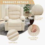 Large Recliner Chair for Adults Overstuffed Fabric Manual Pull Tab Recliner with Cup Holders, Side Pocket, 3-Position Recline, Minimalist Style Single Sofa Chair for Living Room Bedroom, Beige