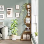 Tribesigns Corner Shelf, Modern 5-Tier Wall Corner Bookshelf, Stylish Corner Small Bookcase Storage Rack Plant Stand with Unique Shape for Living Room, Home Office (Light Brown, 1PC)