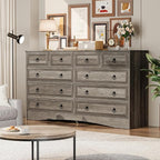 10 Drawers Dresser for Bedroom, 55.2 Inch Wide Large Dressers & Chests of Drawers, TV Stand for 65 inch, Storage Organizer Furniture, Hallway, Entryway, Closet, Brownish Grey