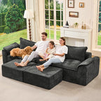 Hobestluk 120" Cloud Modular Sectional Couch 3-Seater Sofa with Ottomans U Shaped Couch Deep Seat Sofa with Removable Cover Large Sofa for Living Room (Dark Grey, 3-Seater Sofa with Two Ottomans)