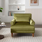 Merax Accent Chair with Circular Armrests, Upholstered Armchair Single Sofa with Vintage Roman Column Legs for Living Room, Bedroom, Study, Ergonomic Lumbar, Velvet, Green