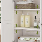 Tall Bathroom Storage Cabinet with Glass Doors, 67" Tall Freestanding Linen Cabinet with Adjustable Shelves, Floor Standing Organizer for Bathroom, Living Room, Kitchen, (White)