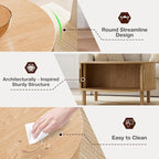 Coffee Table for Living Room, Modern Round Coffee Table with Cabinets & Sliding Doors, Home Small Space, 29.9" Fluted Center Table, Natual