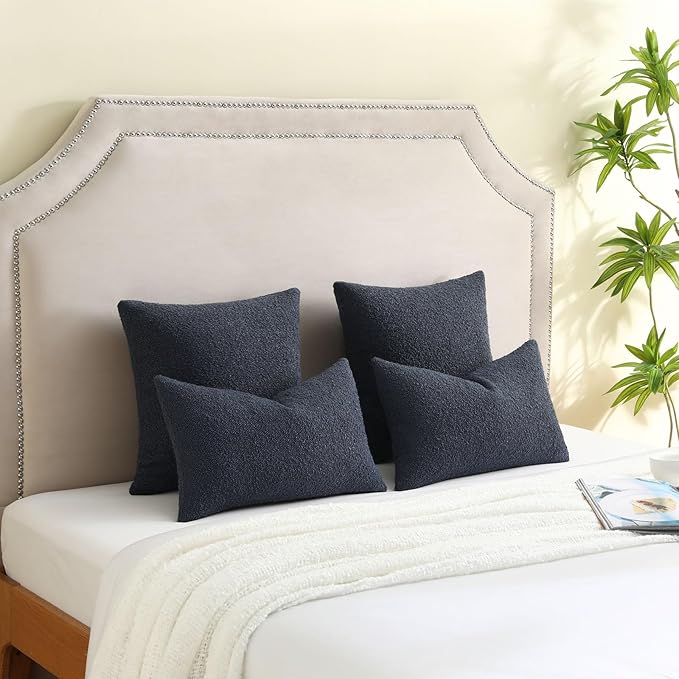 FUTEI Pack of 2 Navy Blue Decorative Throw Pillow Covers 16x16 Inch Soft Cozy Solid Boucle Textured Cushion Case,Modern Home Decor for Couch Bed Living Room