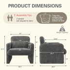 LSSPAID Modern Accent Chairs, Chenille Fabric Armchairs for Living Room, Comfy Upholstered Leisure Single Sofa Chair with Lumbar Pillow for Bedroom, Balcony, Office (Charcoal, Set of 1)