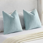FUTEI Light Blue Chenille Decorative Throw Pillow Covers 26x26 Inch Set of 2,Soft Embossed Striped Textured Euro Pillow Shams,Modern Home Decor for Couch Bed Living Room