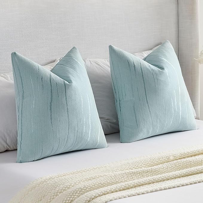 FUTEI Light Blue Chenille Decorative Throw Pillow Covers 12x20 Inch Set of 2,Soft Embossed Striped Textured Lumbar Pillow Cases,Modern Home Decor for Couch Bed Living Room