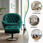 Set of 2 360° Swivel Modern Velvet Accent Chair with Ottoman | Mid-Century Button Tufted Lounge Chair for Living Room & Bedroom, Green