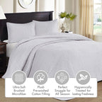 Madison Park Quebec Reversible Quilt Set Damask Design, Double Sided Stitching All Season, Lightweight Bedspread Bedding Set, Matching Sham, White, Twin(81"x110") 2 Piece