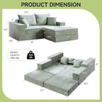 79" Boneless Loveseat Sofa Couch, Modular Foldable Floor Cloud Sofa with Ottoman, Lounge Convertible Sofa Bed for Living Room, No Assembly, Chenille Green
