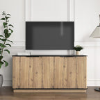 LKTART 55" Sideboard Buffet Cabinet with Storage, Wooden Fluted Storage Cabinet Sideboard with Adjustable Shelves Metal Rounded Corner for Kitchen Living Room (Natural)