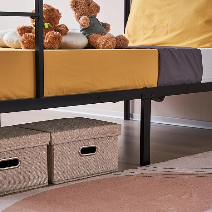 Karl home Black Bunk Bed Twin Over Twin, Metal Bunk Bed with Built-in Ladder and Safety Guardrail, Space-Saving Twin Bunk Beds for Kids, Teens & Adults, No Box Spring