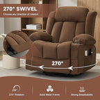Power Swivel Rocker Recliner Chair with Heat and Massage, USB and Type-C Charging Port, Electric Glider Rocking Chairs, Oversized Recliner Chairs for Adults(Fabric, Brown)
