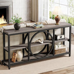Tribesigns 70.9 Inch Extra Long Console Table for Entryway, Sofa Table Behind Couch with 3 Tier Wood Storage Shelves Industrial Metal Frame for Living Room Hallway Entryway, Black Rustic Gray