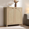 SICOTAS Rattan Sideboard Buffet Cabinet with Storage, Mid Century Modern Credenza Storage Cabinet with Arch Doors & Shelves Boho Coffee Bar Media Console Cabinets for Kitchen, Living Room, Entryway