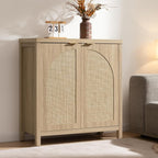 SICOTAS Rattan Sideboard Buffet Cabinet with Storage, Mid Century Modern Credenza Storage Cabinet with Arch Doors & Shelves Boho Coffee Bar Media Console Cabinets for Kitchen, Living Room, Entryway
