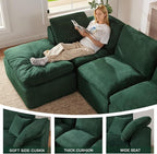 112" Cloud Sectional Couch, Boneless couches for Living Room, L Shaped Couch with Convertible Ottoman, Modular Sectional Sofa with Deep Seat, Comfy Soft Cushions, No Assembly, Green