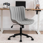 YOUNIKE Grey Home Office Desk Chair with Wheels Comfy Armless Vanity Chair with Back Modern Leather Upholstered Rolling Computer Task Chair Small Cute Drafting Sewing Chair Swivel Adjustable Ergonomic