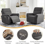 VANOMi Power Recliner Chair Swivel Glider, Electric Rocking Recliner Chairs with USB and Type-C Ports, Nursery Chair Recliner for Office, Living Room, Bedroom（Dark Gray）