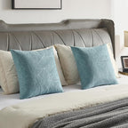 FUTEI Grey Blue Velvet Throw Pillow Covers 18x18 Inch Set of 2,Soft Embossed Leaf-Relief Textured Cushion Cases,Natural Home Decor for Couch Living Room