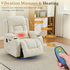 URRED Power Recliner Chair with Massage and Heat for Adults, Electric Reclining Sofa Home Theater Seating with Ambient Light, USB Ports, Cup Holders, Side Pockets, Pillow, Faux Leather (Beige)