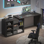 HSH L Shaped Computer Desk, Rustic Wood Corner Desk, Industrial Writing Workstation Table with Cabinet Drawer Storage for Home Office Study, Grey 55 inch