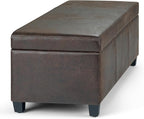 SIMPLIHOME Avalon 48 inch Wide Contemporary Rectangle Storage Ottoman Bench in Distressed Brown Vegan Faux Leather, Assembled, for the Living Room, Entryway and Family Room