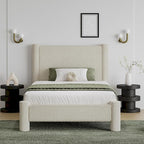 Twin Size Bed Frame, Boucle Upholstered Platform Bed with Headboard and Footboard, Soft Rounded Corners, No Box Spring Required, Easy Assembly, Cream