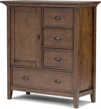 SIMPLIHOME Redmond SOLID WOOD 39 inch Wide Transitional Medium Storage Cabinet in Rustic Natural Aged Brown with 3 Small Drawers, 1 Large Drawer
