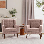 Lumibee Accent Chairs Set of 2, Velevet Fabric Armchairs for Living Room, Comfy Upholstered Arm Chairs Tufted for Indoor Bedroom Office Room (Pink Velvet)