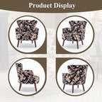 Floral Accent Chair, Upholstered Living Room Chairs with Solid Wood Legs, Mid Century Modern Velvet High Back Armchair for Living Room, Bedroom, Black