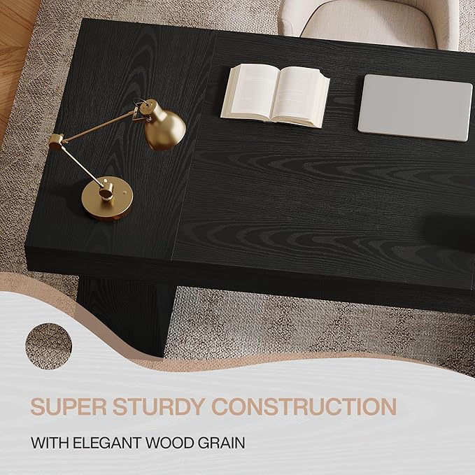 Tribesigns 55" Executive Desk, Wooden Office Desk with Double Pedestal, Modern Simple Computer Writing Table for Home Office, Black